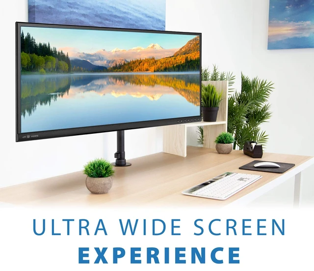 Alt view image 2 of 7 - Ultra-Wide Single Monitor Arm Desk Mount, Height Adjustable Pole Stand for 1342 Inch Screens up to 22 lbs, VESA 75x75 to 200x200, Clamp & Grommet