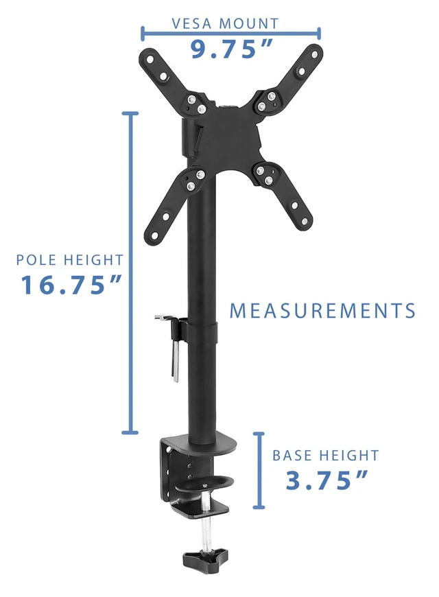 Alt view image 5 of 7 - Ultra-Wide Single Monitor Arm Desk Mount, Height Adjustable Pole Stand for 1342 Inch Screens up to 22 lbs, VESA 75x75 to 200x200, Clamp & Grommet