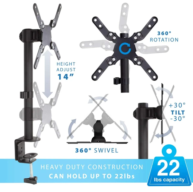 Alt view image 6 of 7 - Ultra-Wide Single Monitor Arm Desk Mount, Height Adjustable Pole Stand for 1342 Inch Screens up to 22 lbs, VESA 75x75 to 200x200, Clamp & Grommet