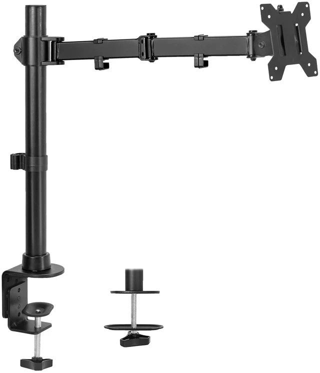 Main image of Single Large Monitor Arm Desk Mount, Holds Screens up to 45 inch Ultrawide, Fully Adjustable Stand with C-Clamp and Grommet Base, VESA 75x75mm or 100x100mm, Black, STAND-V149
