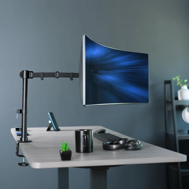 Alt view image 2 of 7 - Single Large Monitor Arm Desk Mount, Holds Screens up to 45 inch Ultrawide, Fully Adjustable Stand with C-Clamp and Grommet Base, VESA 75x75mm or 100x100mm, Black, STAND-V149