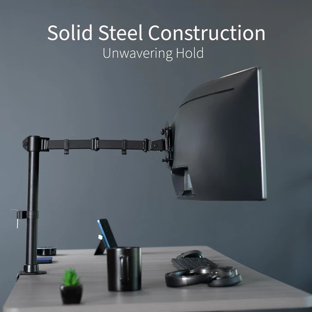 Alt view image 3 of 7 - Single Large Monitor Arm Desk Mount, Holds Screens up to 45 inch Ultrawide, Fully Adjustable Stand with C-Clamp and Grommet Base, VESA 75x75mm or 100x100mm, Black, STAND-V149