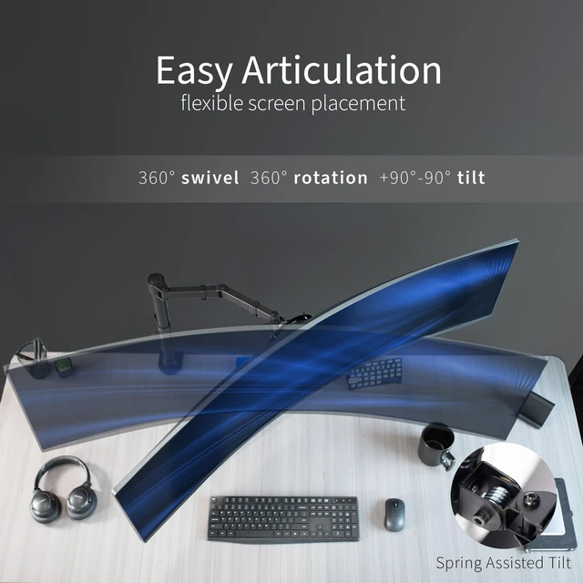 Alt view image 5 of 7 - Single Large Monitor Arm Desk Mount, Holds Screens up to 45 inch Ultrawide, Fully Adjustable Stand with C-Clamp and Grommet Base, VESA 75x75mm or 100x100mm, Black, STAND-V149