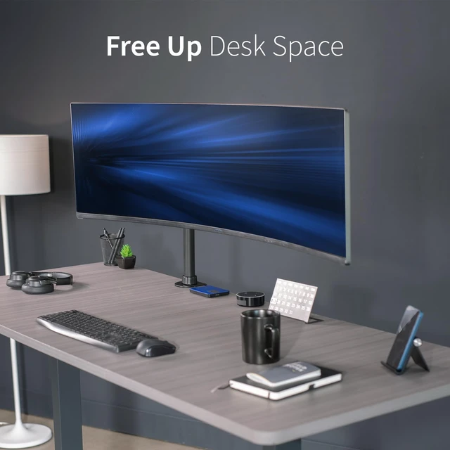 Alt view image 7 of 7 - Single Large Monitor Arm Desk Mount, Holds Screens up to 45 inch Ultrawide, Fully Adjustable Stand with C-Clamp and Grommet Base, VESA 75x75mm or 100x100mm, Black, STAND-V149