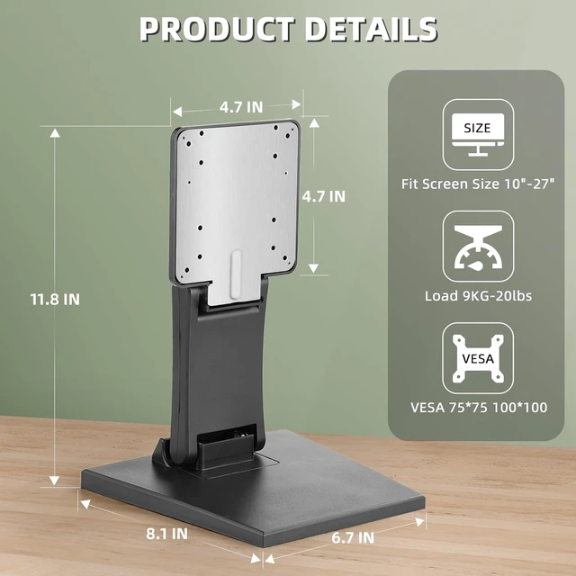 Alt view image 3 of 6 - Adjustable Foldable Single Monitor Mount, Low Profile VESA Monitor Desk Mount 75x75mm & 100x100mm, Fits 10-27 Inch LCD Touch Screens