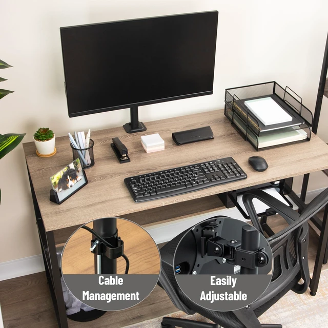 Alt view image 6 of 7 - Single Monitor Desk Mount for 13"-32" Screens, VESA 75x75/100x100, 180° Rotation, ±90° Swivel, ±45° Tilt, 17.6 lb Load Capacity, Cable Management, Quick Release, Black