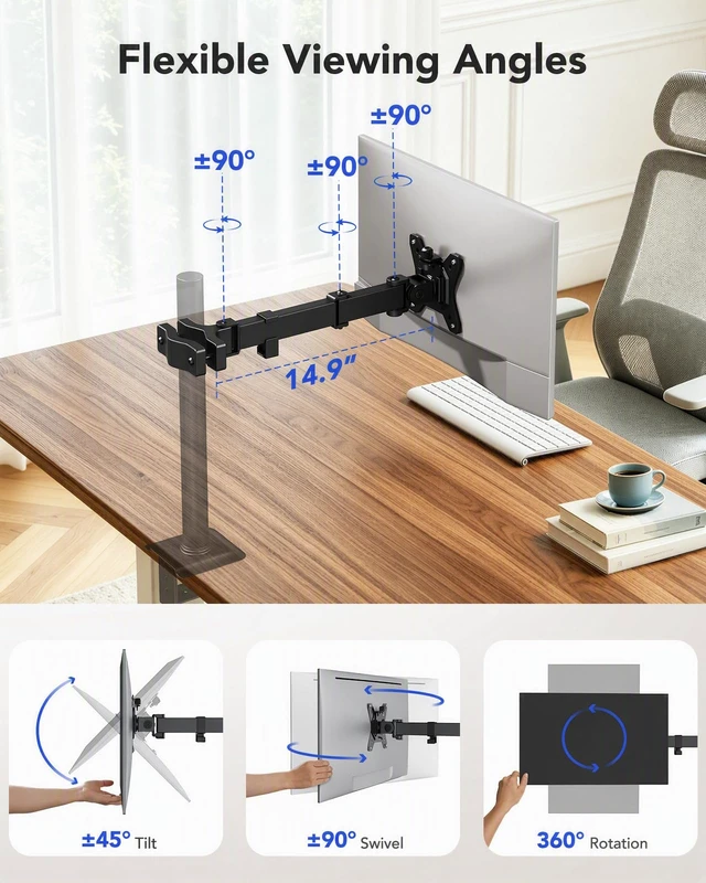 Alt view image 4 of 7 - Pole Mount Monitor Arm for 13-32" Screens, Pole Not Included | VESA Mount Bracket Fits Existing and Desk Pole, Office or Gaming Setup, Rack, Outdoor Pole, Holds 22 lbs, 14.88" reach