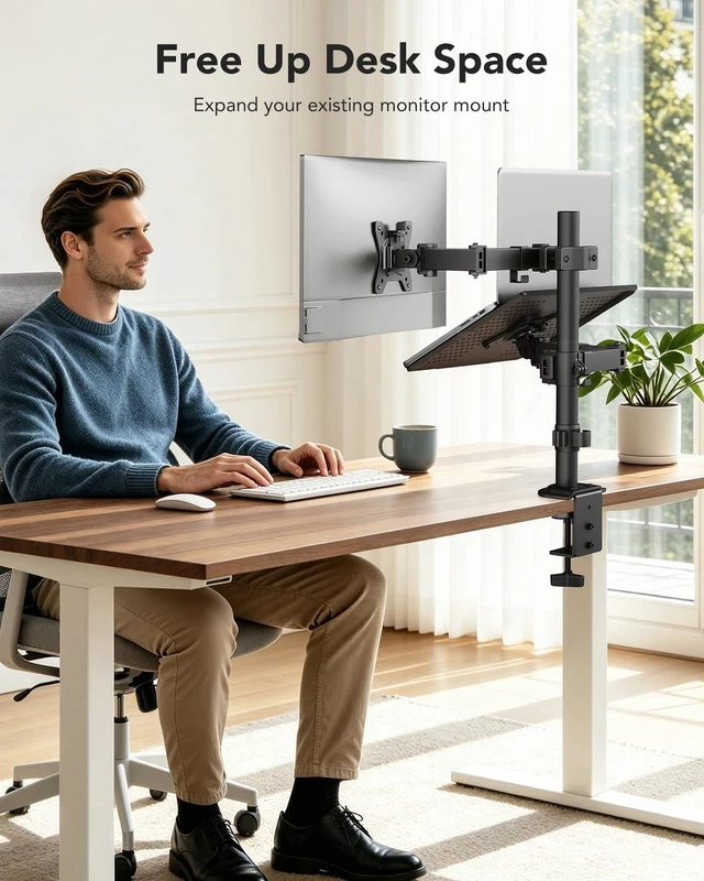 Alt view image 6 of 7 - Pole Mount Monitor Arm for 13-32" Screens, Pole Not Included | VESA Mount Bracket Fits Existing and Desk Pole, Office or Gaming Setup, Rack, Outdoor Pole, Holds 22 lbs, 14.88" reach