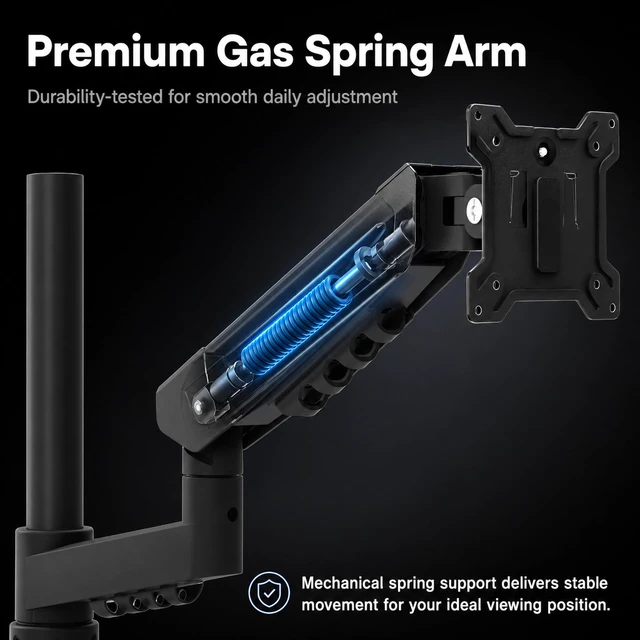 Alt view image 4 of 7 - Long Reach Monitor Arm, Single Arm Monitor Mount, 17-32 Inch, VESA | Computer monitor arm with long reach spring, VESA monitor mount 75x75/100x100, supports up to 19.8 lbs for flexible movement.