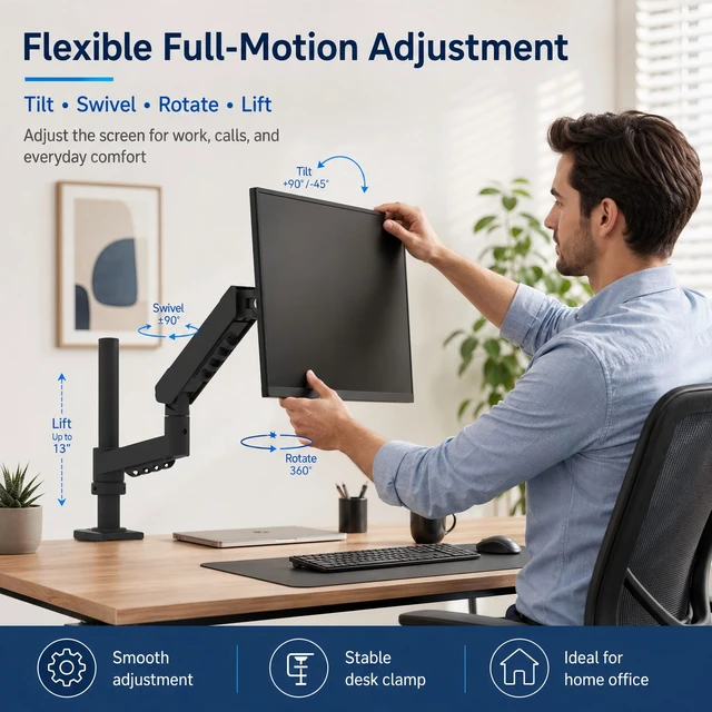 Alt view image 7 of 7 - Long Reach Monitor Arm, Single Arm Monitor Mount, 17-32 Inch, VESA | Computer monitor arm with long reach spring, VESA monitor mount 75x75/100x100, supports up to 19.8 lbs for flexible movement.
