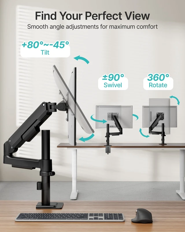 Alt view image 3 of 7 - Single Monitor Arm for 17-32 Inch Screens, Holds up to19.8 lbs | Desk Monitor Mount with Clamp and Grommet Base,Mechanical Spring Monitor Stand,Full Motion Monitor Arms for Home Office
