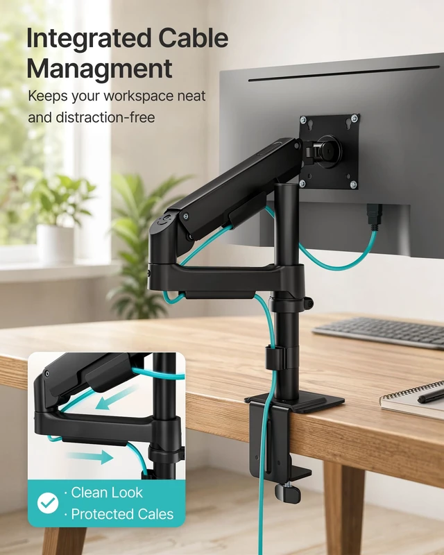 Alt view image 4 of 7 - Single Monitor Arm for 17-32 Inch Screens, Holds up to19.8 lbs | Desk Monitor Mount with Clamp and Grommet Base,Mechanical Spring Monitor Stand,Full Motion Monitor Arms for Home Office