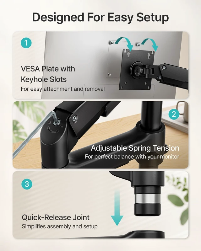 Alt view image 6 of 7 - Single Monitor Arm for 17-32 Inch Screens, Holds up to19.8 lbs | Desk Monitor Mount with Clamp and Grommet Base,Mechanical Spring Monitor Stand,Full Motion Monitor Arms for Home Office