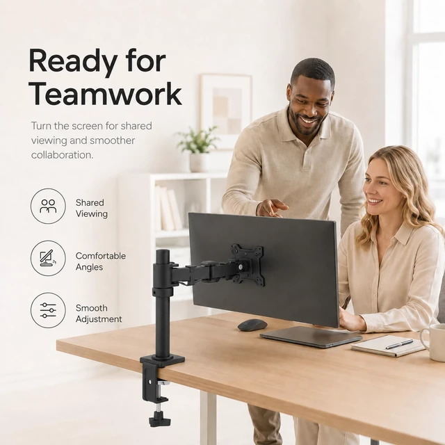 Alt view image 6 of 6 - Single Monitor Desk Mount, Adjustable Pole, 17-27 Inch, VESA 75/100 | Monitor mount with detachable arm sections and adjustable pole, VESA 75x75/100x100 fit, supports screens up to 19.8 lbs.