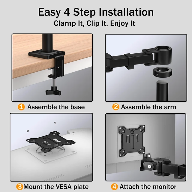 Alt view image 4 of 7 - Single Monitor Arm Desk Mount - Adjustable VESA Desk Arm Mount for 17-32 Inch Screens,Holds up to 19.8 lbs,Single Monitor Stand for Desk with C-Clamp and Grommet Base,VESA 75x75/100x100mm