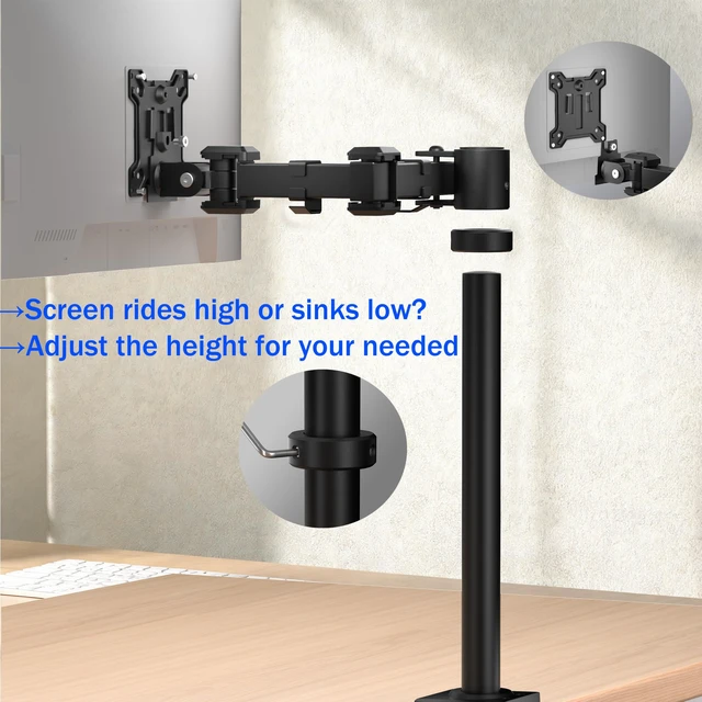 Alt view image 6 of 7 - Single Monitor Arm Desk Mount - Adjustable VESA Desk Arm Mount for 17-32 Inch Screens,Holds up to 19.8 lbs,Single Monitor Stand for Desk with C-Clamp and Grommet Base,VESA 75x75/100x100mm