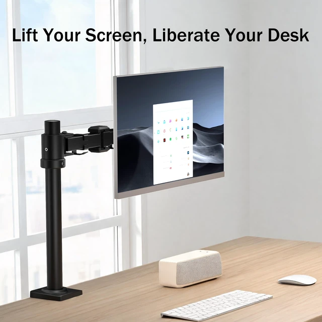 Alt view image 7 of 7 - Single Monitor Arm Desk Mount - Adjustable VESA Desk Arm Mount for 17-32 Inch Screens,Holds up to 19.8 lbs,Single Monitor Stand for Desk with C-Clamp and Grommet Base,VESA 75x75/100x100mm