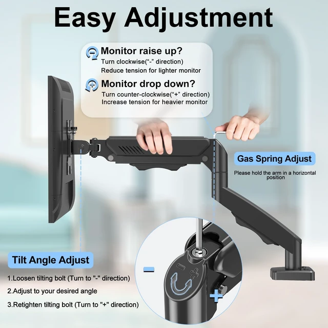 Alt view image 6 of 7 - Single Monitor Mount Arm Fits up to 32 ", Holds 4.4-19.8lbs | Single Desk Mount, Full Motion Monitor Desk Mount, VESA Mount 75x75, 100x100