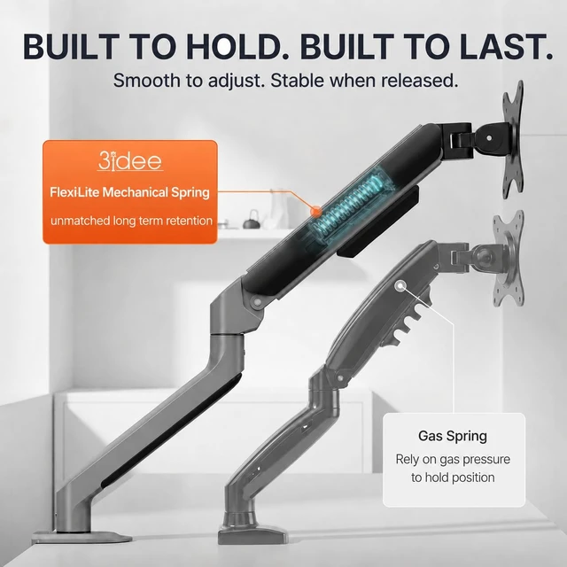 Alt view image 2 of 7 - FlexiLite Single Monitor Arm Desk Mount for 17-32" Screens, Holds up to 20 lbs, Slim Aluminium Design, Fully Adjustable & Flexible, Quick Box to Desk Setup, Clamp/Grommet Base, VESA 75/100