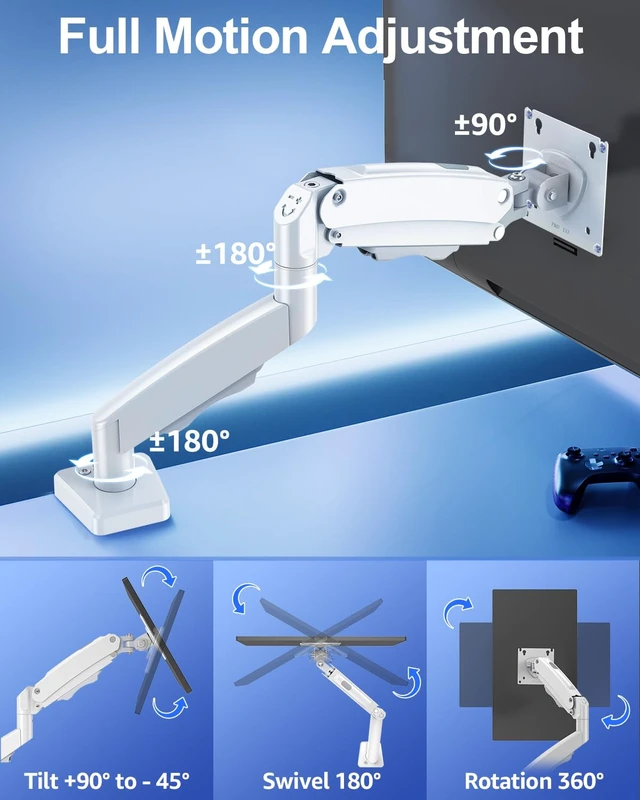 Alt view image 3 of 7 - Single Monitor Mount for 32 27 24 22 inch Screen, Monitor Arm Holds 4.4-22 lbs, Monitor Desk Mount, Gaming & Home Office Use, VESA 75x75mm & 100x100mm, Pro White
