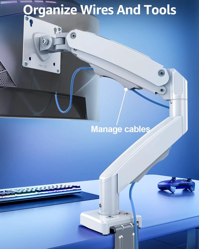 Alt view image 7 of 7 - Single Monitor Mount for 32 27 24 22 inch Screen, Monitor Arm Holds 4.4-22 lbs, Monitor Desk Mount, Gaming & Home Office Use, VESA 75x75mm & 100x100mm, Pro White