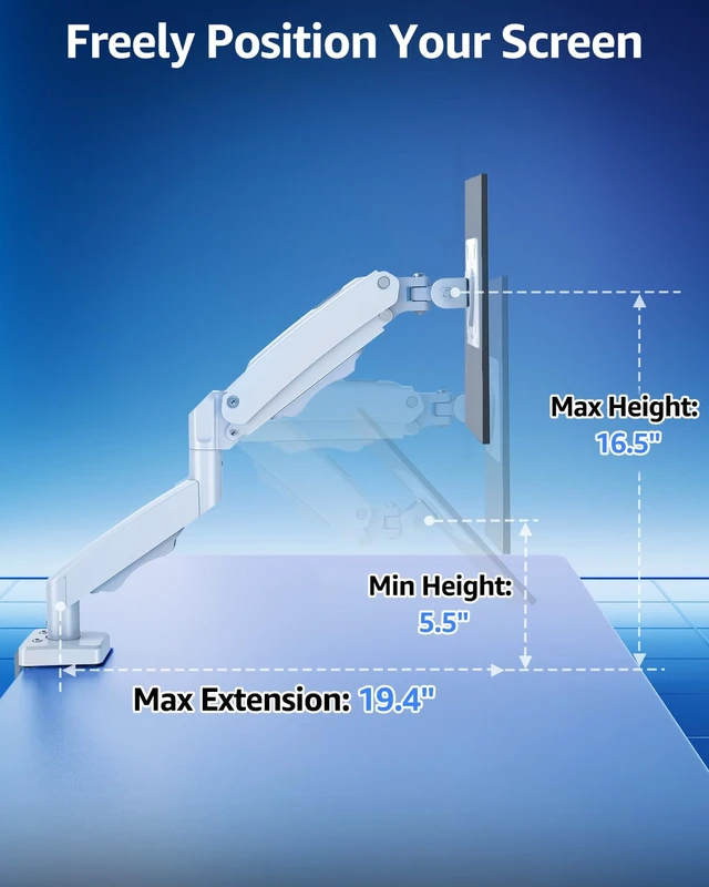 Alt view image 4 of 7 - Single Monitor Mount for 32 27 24 22 inch Screen, Monitor Arm Holds 4.4-22 lbs, Monitor Desk Mount, Gaming & Home Office Use, VESA 75x75mm & 100x100mm, Pro White