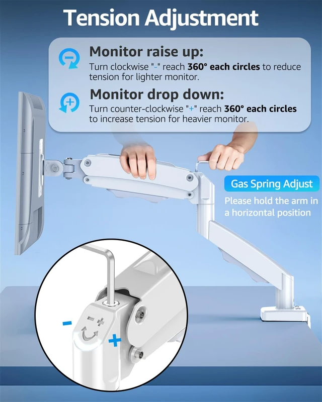 Alt view image 5 of 7 - Single Monitor Mount for 32 27 24 22 inch Screen, Monitor Arm Holds 4.4-22 lbs, Monitor Desk Mount, Gaming & Home Office Use, VESA 75x75mm & 100x100mm, Pro White