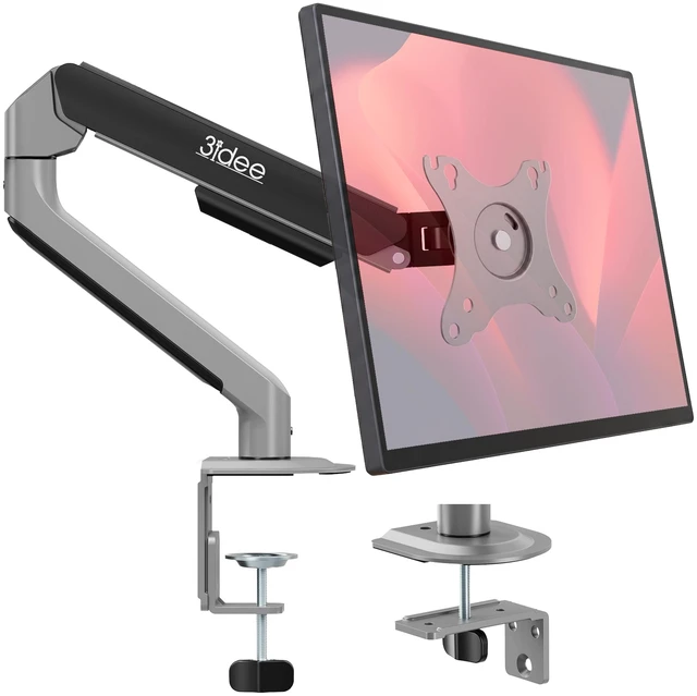 Main image of FlexiLite Single Monitor Arm Desk Mount for 17-32" Screens, Holds up to 20 lbs, Slim Aluminium Design, Fully Adjustable & Flexible, Quick Box to Desk Setup, Clamp/Grommet Base, VESA 75/100