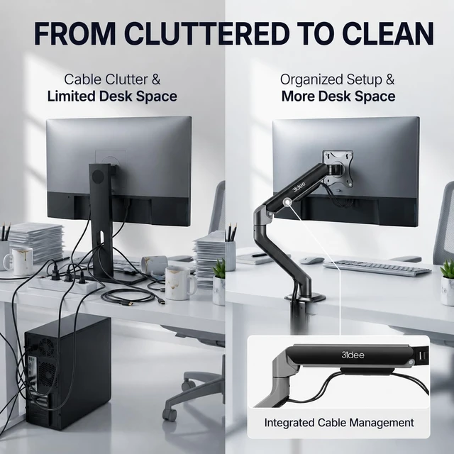 Alt view image 7 of 7 - FlexiLite Single Monitor Arm Desk Mount for 17-32" Screens, Holds up to 20 lbs, Slim Aluminium Design, Fully Adjustable & Flexible, Quick Box to Desk Setup, Clamp/Grommet Base, VESA 75/100