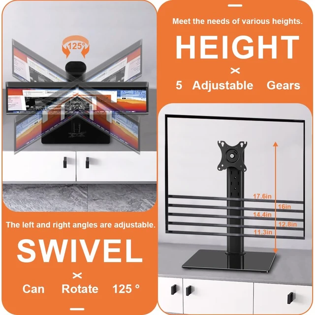 Alt view image 5 of 7 - Single Computer Monitor Stand Free Standing Desk Vesa Mount for 13 inch to 32 inch Screen Height Adjustable Monitor Mount Swivel Vesa 75*75mm/100*100mm Hold up 77Lbs