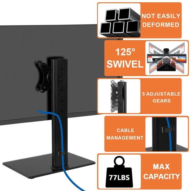 Alt view image 7 of 7 - Single Computer Monitor Stand Free Standing Desk Vesa Mount for 13 inch to 32 inch Screen Height Adjustable Monitor Mount Swivel Vesa 75*75mm/100*100mm Hold up 77Lbs