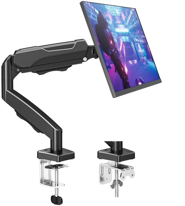 Main image of Single Monitor Desk Mount Holds Screen up to 32 inch, Height Adjustable Monitor Arm, Full Motion Computer Monitors Stand with Clamp/Grommet Base, VESA Mounts Fit 4.4-19.8lbs Computer, Black