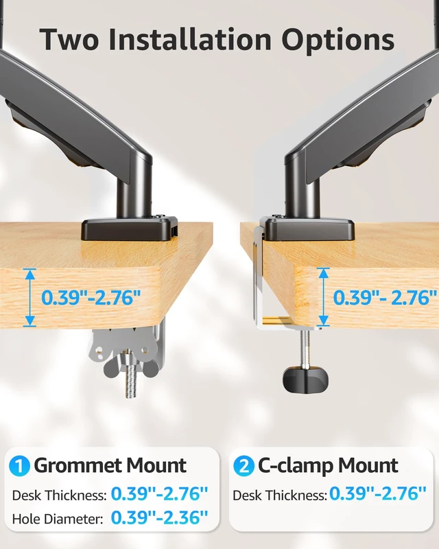 Alt view image 6 of 7 - Single Monitor Desk Mount Holds Screen up to 32 inch, Height Adjustable Monitor Arm, Full Motion Computer Monitors Stand with Clamp/Grommet Base, VESA Mounts Fit 4.4-19.8lbs Computer, Black