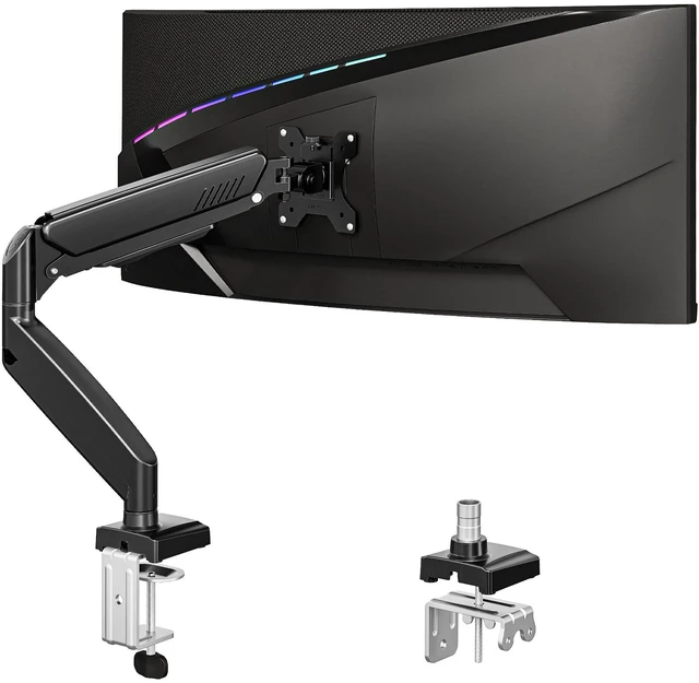 Main image of Single Desk Mount, 19-34 inch Adjustable Full Motion Monitor Arm, Computer Monitor Stand Holder with Clamp and Grommet Base, Fits 4.4 to 19.8lbs Screens, VESA Mount Bracket, Black