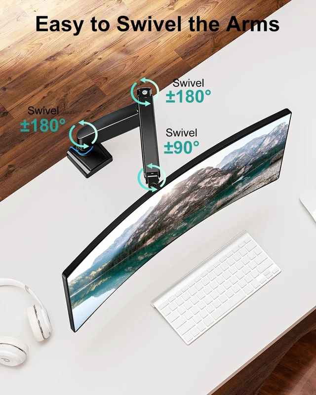 Alt view image 5 of 7 - Single Desk Mount, 19-34 inch Adjustable Full Motion Monitor Arm, Computer Monitor Stand Holder with Clamp and Grommet Base, Fits 4.4 to 19.8lbs Screens, VESA Mount Bracket, Black