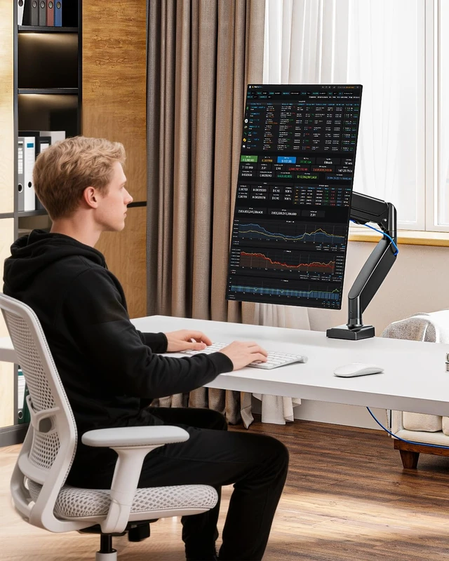 Alt view image 6 of 7 - Single Desk Mount, 19-34 inch Adjustable Full Motion Monitor Arm, Computer Monitor Stand Holder with Clamp and Grommet Base, Fits 4.4 to 19.8lbs Screens, VESA Mount Bracket, Black