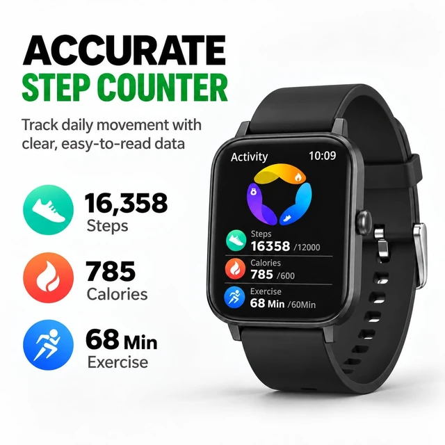 Alt view image 2 of 7 - Smart Watch Fitness Tracker for Men Women with Pedometer Step Counter Tracker for Walking, Heart Rate Monitor, Sleep Monitor, Blood Oxygen, Senior Friendly, IP68 Waterproof