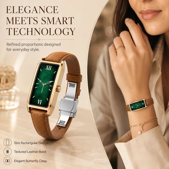 Alt view image 2 of 7 - Elegant Smart Watch for Women AMOLED Fitness Tracker with Leather Band | 24/7 heart rate, sleep and stress insights, 12 sport modes, cycle reminders, IP68 waterproof, up to 7-day battery