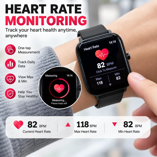 Alt view image 4 of 7 - Smart Watch Fitness Tracker for Men Women with Pedometer Step Counter Tracker for Walking, Heart Rate Monitor, Sleep Monitor, Blood Oxygen, Senior Friendly, IP68 Waterproof