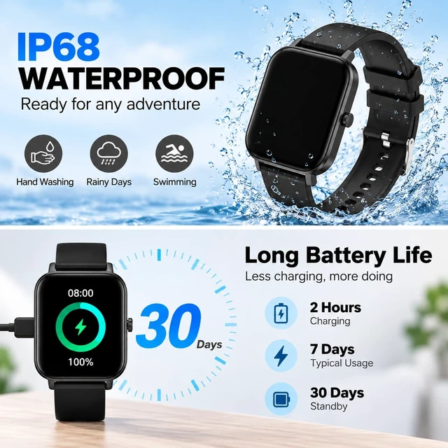 Alt view image 7 of 7 - Smart Watch Fitness Tracker for Men Women with Pedometer Step Counter Tracker for Walking, Heart Rate Monitor, Sleep Monitor, Blood Oxygen, Senior Friendly, IP68 Waterproof