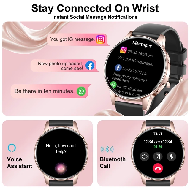 Alt view image 3 of 7 - Smart Watches for Women, 3 Bands, Compatible for Android iPhone | 1.27" HD Smartwatch, Answer/Make Call, IP68 Waterproof, Heart Rate/Sleep Monitor, 110+ Sports Mode, Light Weight, Gifts