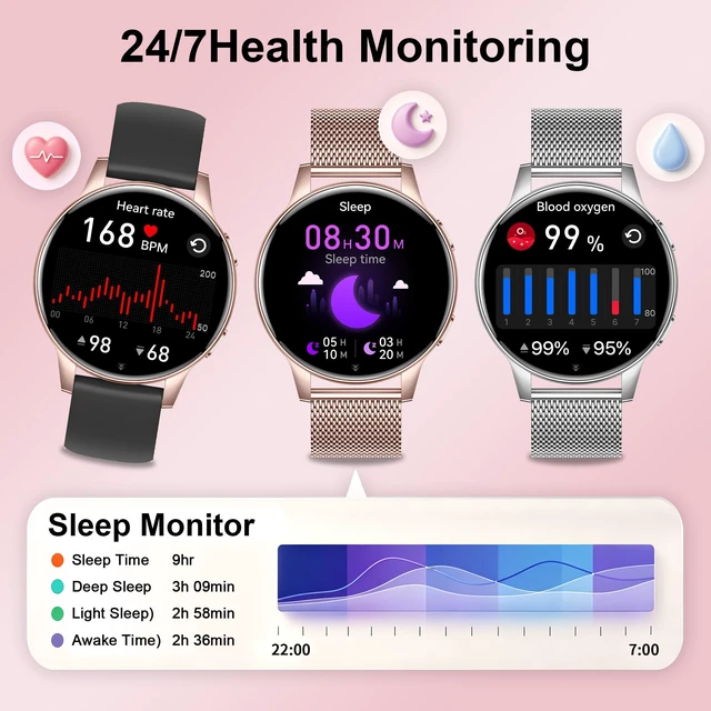 Alt view image 4 of 7 - Smart Watches for Women, 3 Bands, Compatible for Android iPhone | 1.27" HD Smartwatch, Answer/Make Call, IP68 Waterproof, Heart Rate/Sleep Monitor, 110+ Sports Mode, Light Weight, Gifts