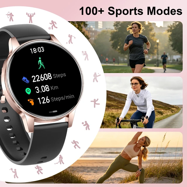 Alt view image 6 of 7 - Smart Watches for Women, 3 Bands, Compatible for Android iPhone | 1.27" HD Smartwatch, Answer/Make Call, IP68 Waterproof, Heart Rate/Sleep Monitor, 110+ Sports Mode, Light Weight, Gifts