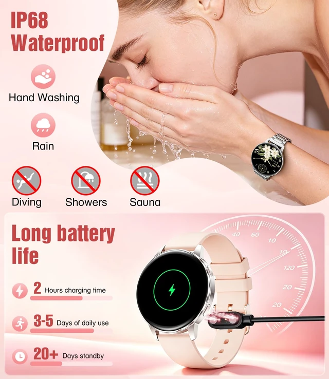 Alt view image 4 of 7 - Smart Watch for Women, Answer/Make Call,1.27'' HD Clear Screen Fitness Tracker with Heart Rate/Sleep/Blood Pressure/Pedometer,Smartwatch for iPhone/Samsung/Android, 110+ Sport Modes,Waterproof Silver