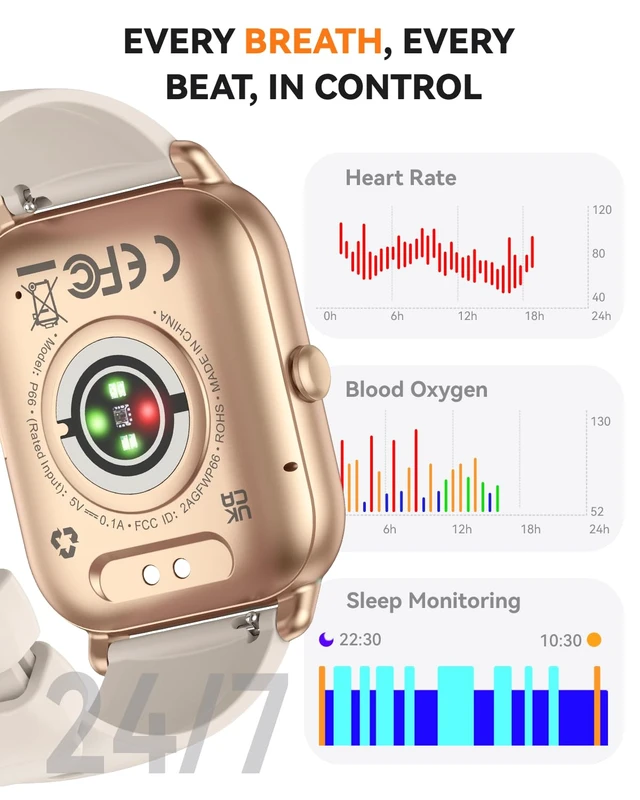 Alt view image 4 of 7 - Smart Watches for Men Women, Fitness Tracker with Activity Counter/Sleep Monitor, IP68 Waterproof Smart Watch for Android iPhone iOS Compatible (Champagne Gold, 1.83)