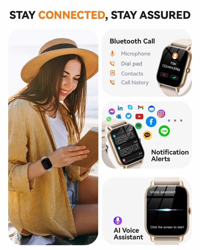 Alt view image 2 of 7 - Smart Watches for Men Women, Fitness Tracker with Activity Counter/Sleep Monitor, IP68 Waterproof Smart Watch for Android iPhone iOS Compatible (Champagne Gold, 1.83)