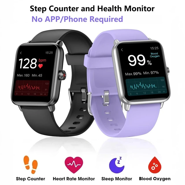 Alt view image 2 of 7 - Smart Watch Fitness Tracker No APP No Phone Needed, Step Counter Watch | Waterproof Fitness Tracker,Heart Rate, Blood Oxygen, Sleep Tracker, Pedometer Watch, Step Counter for Walking, Alarm Clock