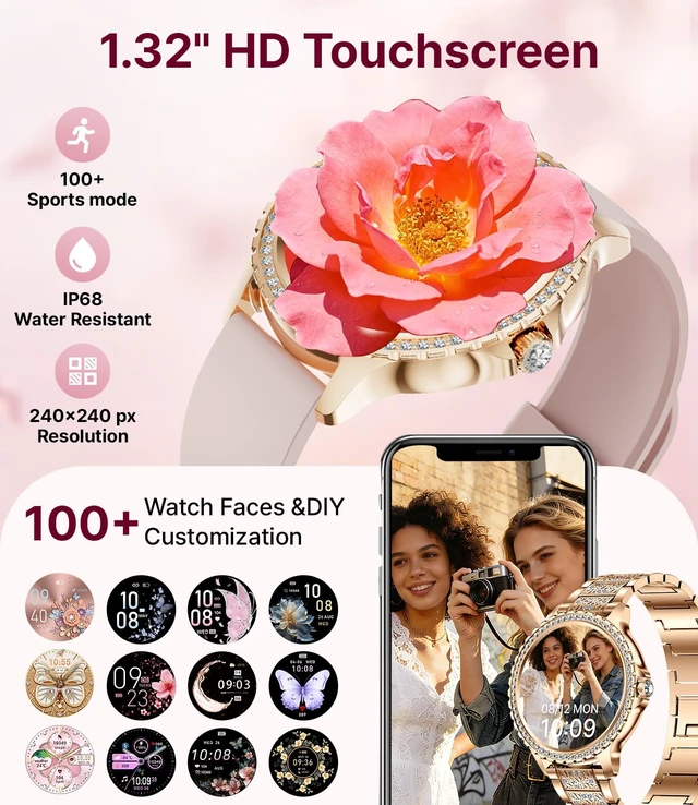Alt view image 2 of 7 - Smart Watches for Women,1.32" HD Fitness Tracker Watch with Answer/Make Call,AI Voice Control,Heart Rate/Calories/SpO2 Monitor 100+ Sport Modes Ladies Smart Watch for Android iOS (Gold)
