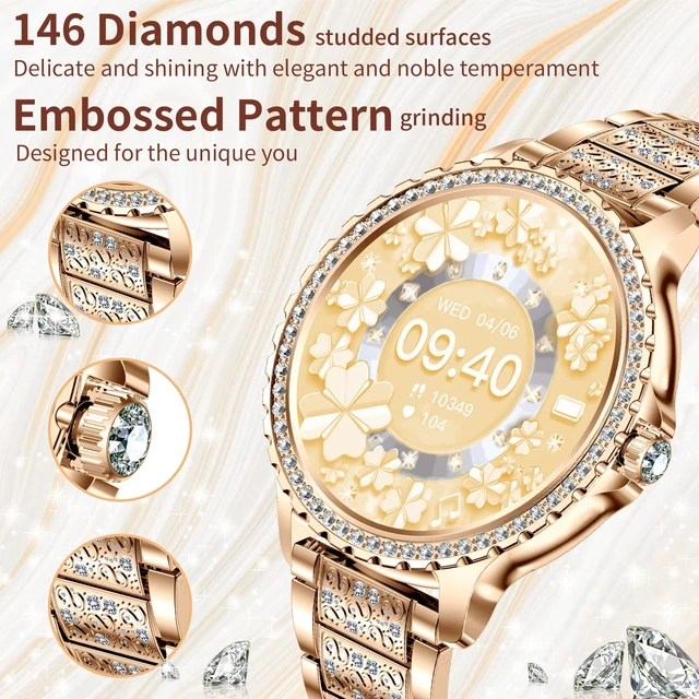 Alt view image 2 of 7 - Smart Watches for Women(Make/Answer Call) with Diamond:1.32" Fitness Tracker Watch for HR/Blood Pressure/SpO2/Sleep Monitor,Digital Running Watches for Women Android/iOS,3 Strips