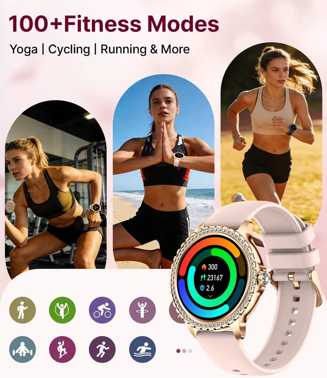 Alt view image 4 of 7 - Smart Watches for Women,1.32" HD Fitness Tracker Watch with Answer/Make Call,AI Voice Control,Heart Rate/Calories/SpO2 Monitor 100+ Sport Modes Ladies Smart Watch for Android iOS (Gold)